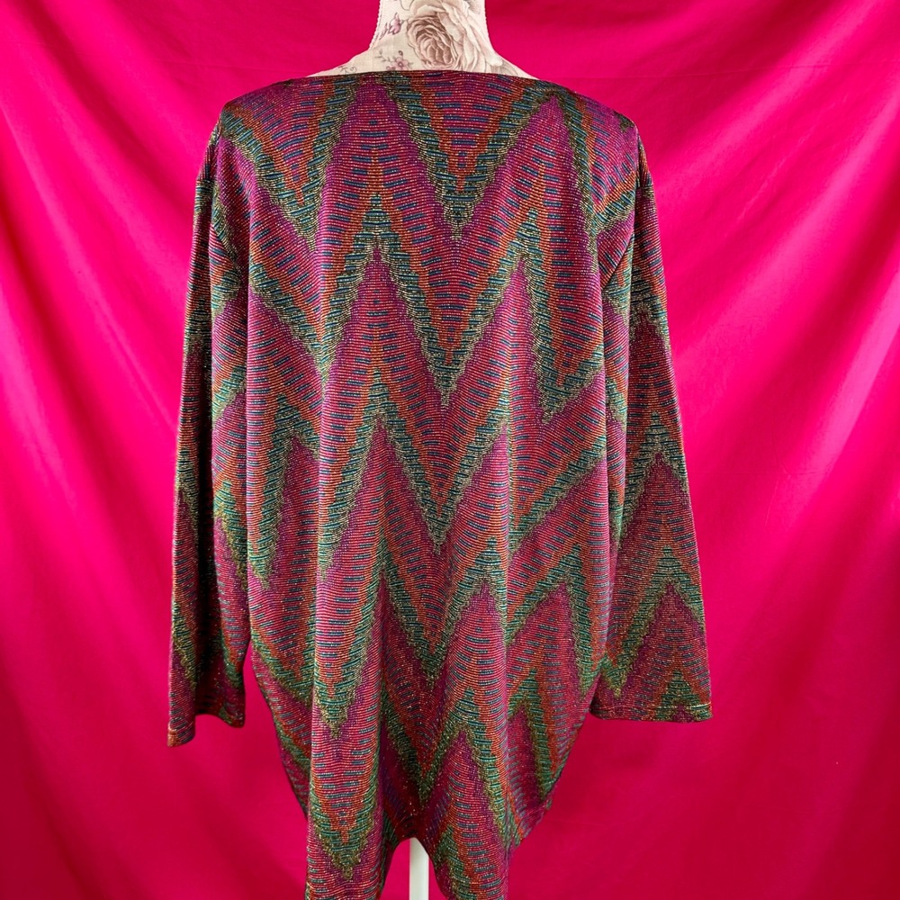 Metallic Vintage 80s 90s Chevron Knit Tunic Top Pink Sparkle 3X Holiday Glam - Picture 5 of 17
